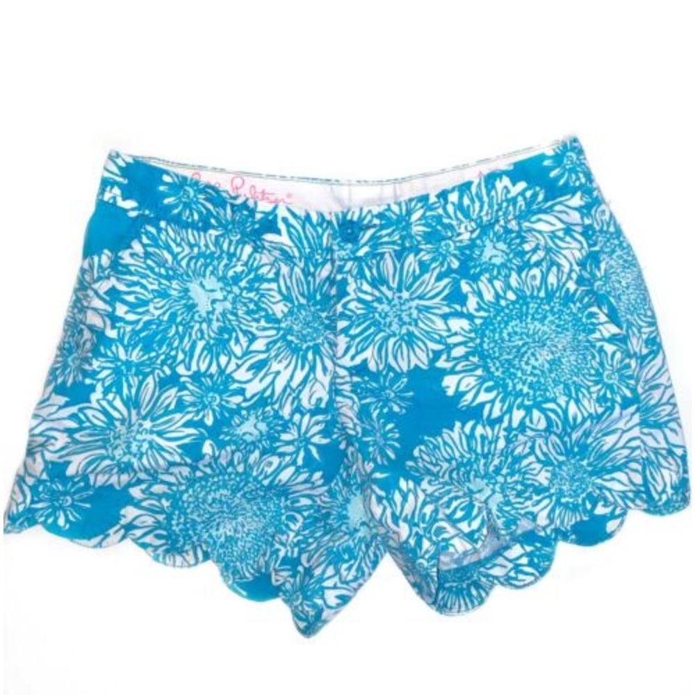Lilly Pulitzer Blue & White Floral Scallop Hem Skort Shorts